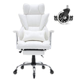 VEVOR Reclining Office Chair with Footrest Heavy Duty PU Leather Wide Office Chair Big and Tall Executive Office Chairs with Lumbar Support Strong Metal Base Quiet Wheels White - Extra Image