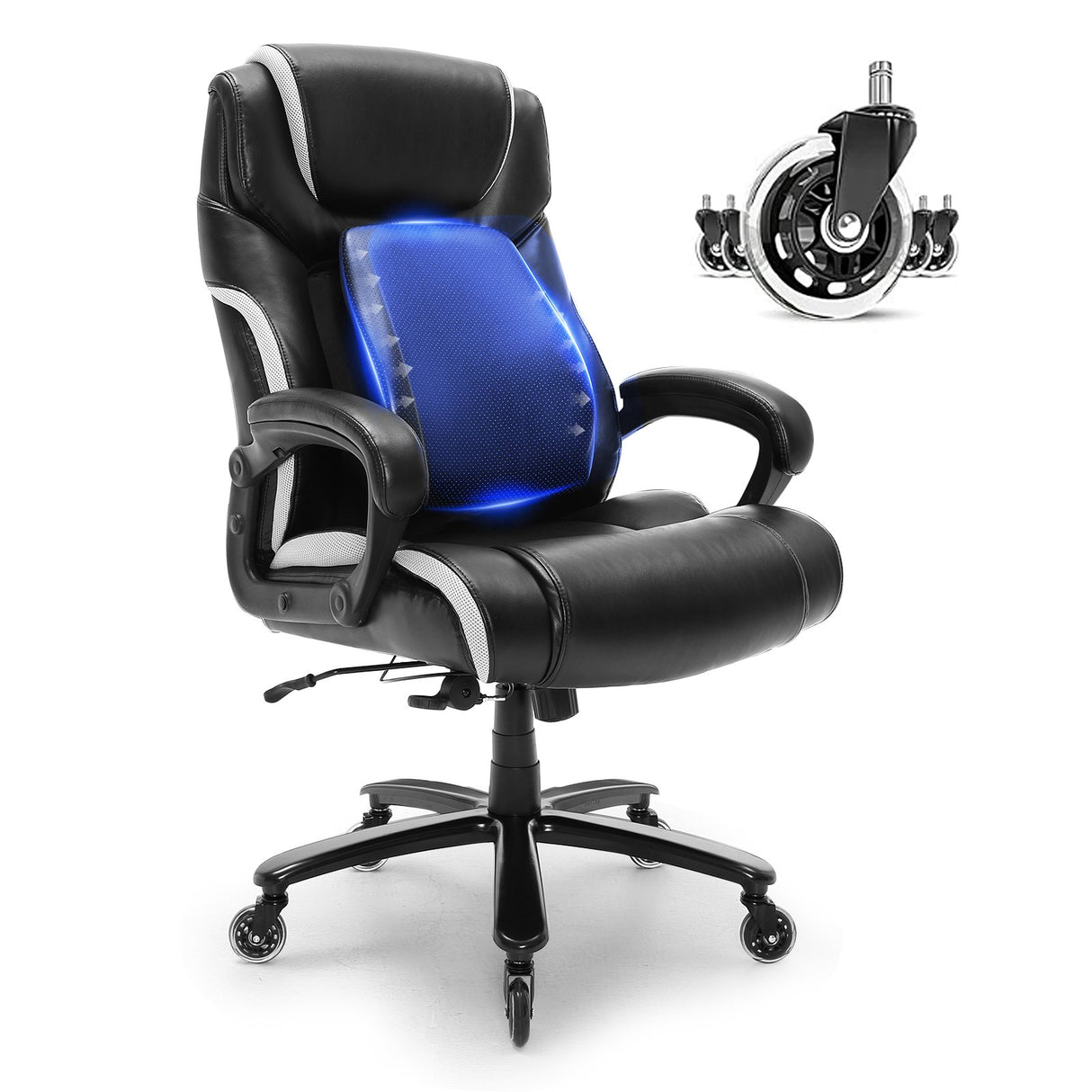 VEVOR Heavy Duty Executive Office Chair with Cutting-edge Adjustable Lumbar Support for Long Hours Big and Tall 400lbs Office Chair Wide Thick Padded Strong Metal Base Quiet Wheels