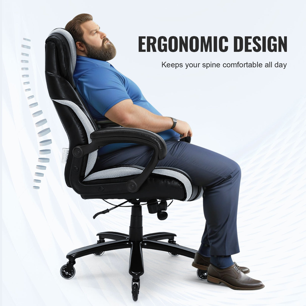 VEVOR Heavy Duty Executive Office Chair with Cutting-edge Adjustable Lumbar Support for Long Hours Big and Tall 400lbs Office Chair Wide Thick Padded Strong Metal Base Quiet Wheels