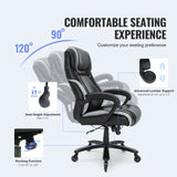 VEVOR Heavy Duty Executive Office Chair with Cutting-edge Adjustable Lumbar Support for Long Hours Big and Tall 400lbs Office Chair Wide Thick Padded Strong Metal Base Quiet Wheels - Rear View