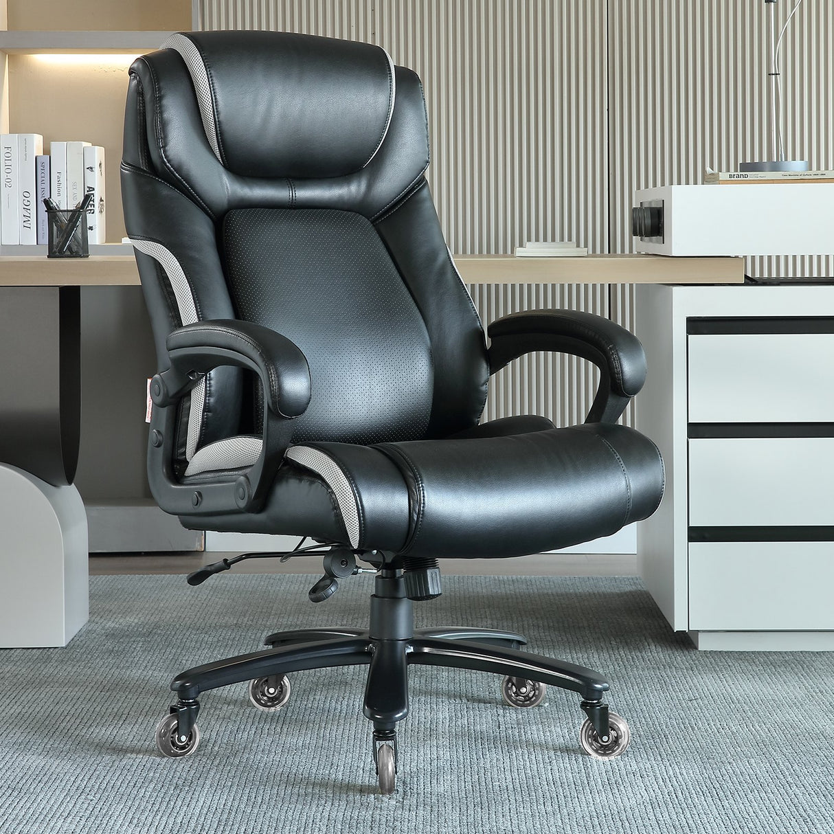 VEVOR Heavy Duty Executive Office Chair with Cutting-edge Adjustable Lumbar Support for Long Hours Big and Tall 400lbs Office Chair Wide Thick Padded Strong Metal Base Quiet Wheels