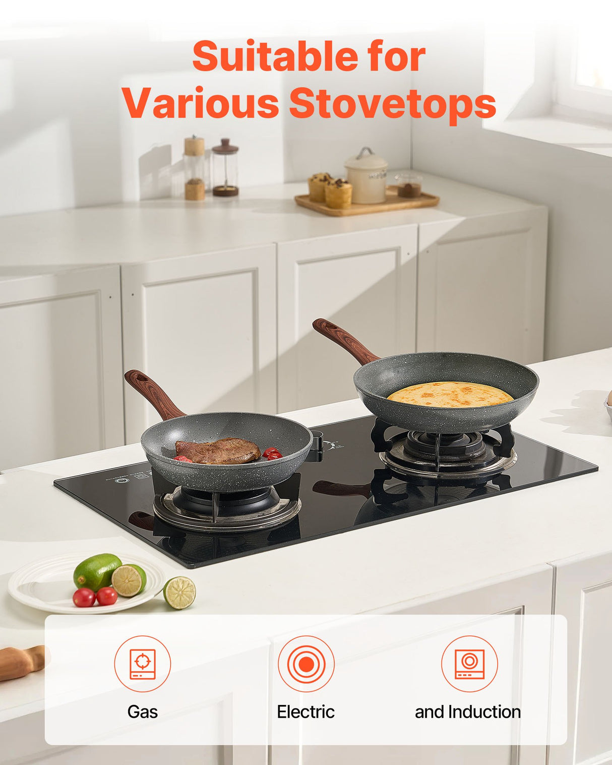 Frying Pan Skillet, Aluminum Egg Fry Pans, 3 Piece Set (250, 280, 325 mm), Nonsitck Heavy-Duty Skillets with Heat-Resistant Handle, Chef's Kitchen Cookware, for Gas, Electric, Induction, Grey