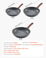 Frying Pan Skillet, Aluminum Egg Fry Pans, 3 Piece Set (250, 280, 325 mm), Nonsitck Heavy-Duty Skillets with Heat-Resistant Handle, Chef's Kitchen Cookware, for Gas, Electric, Induction, Grey - Close-Up Angle