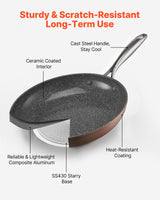 Frying Pan Skillet, Aluminum Egg Fry Pans, 3 Piece (200, 270, 300 mm), Nonsitck Ceramic Heavy-Duty Skillets with Heat-Resistant Handle, Chef's Cookware, for Oven, Gas, Electric, Induction, Grey - Side View