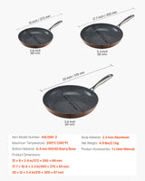 Frying Pan Skillet, Aluminum Egg Fry Pans, 3 Piece (200, 270, 300 mm), Nonsitck Ceramic Heavy-Duty Skillets with Heat-Resistant Handle, Chef's Cookware, for Oven, Gas, Electric, Induction, Grey - Close-Up Angle
