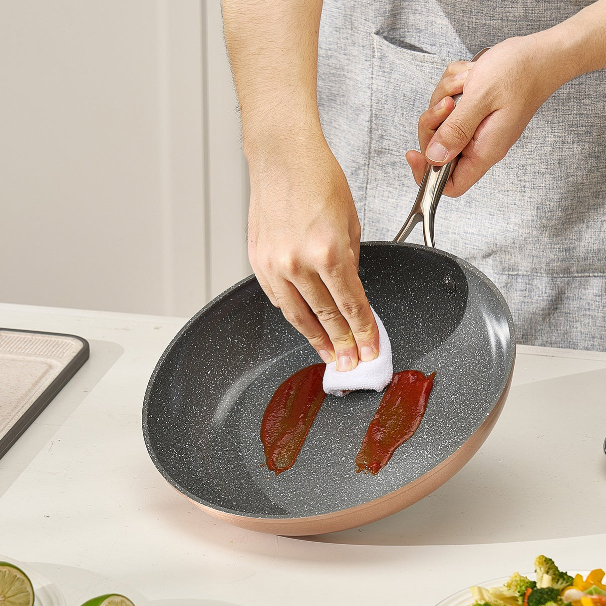 Frying Pan Skillet, Aluminum Egg Fry Pans, 3 Piece (200, 270, 300 mm), Nonsitck Ceramic Heavy-Duty Skillets with Heat-Resistant Handle, Chef's Cookware, for Oven, Gas, Electric, Induction, Grey