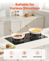Frying Pan Skillet, Aluminum Egg Fry Pans, 3 Pcs (200, 240, 280 mm), Nonsitck Ceramic Heavy-Duty Skillets with Heat-Resistant Handle, Chef's Kitchen Cookware for Gas, Electric, Induction, Beige - Rear View