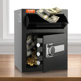 1.7 Cub Depository Safe, Deposit Safe with Drop Slot, Electronic Code Lock and 2 Emergency Keys, 17.71'' x 13.77'' x 13.77'' Business Drop Slot Safe for Cash, Mail in Home, Hotel, Office - Low Angle