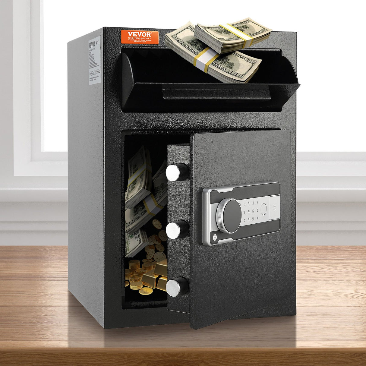 2.5 Cub Depository Safe, Deposit Safe with Drop Slot, Electronic Code Lock and 2 Emergency Keys, 20.27'' x 13.97'' x 13.97'' Business Drop Slot Safe for Cash, Mail in Home, Hotel, Office