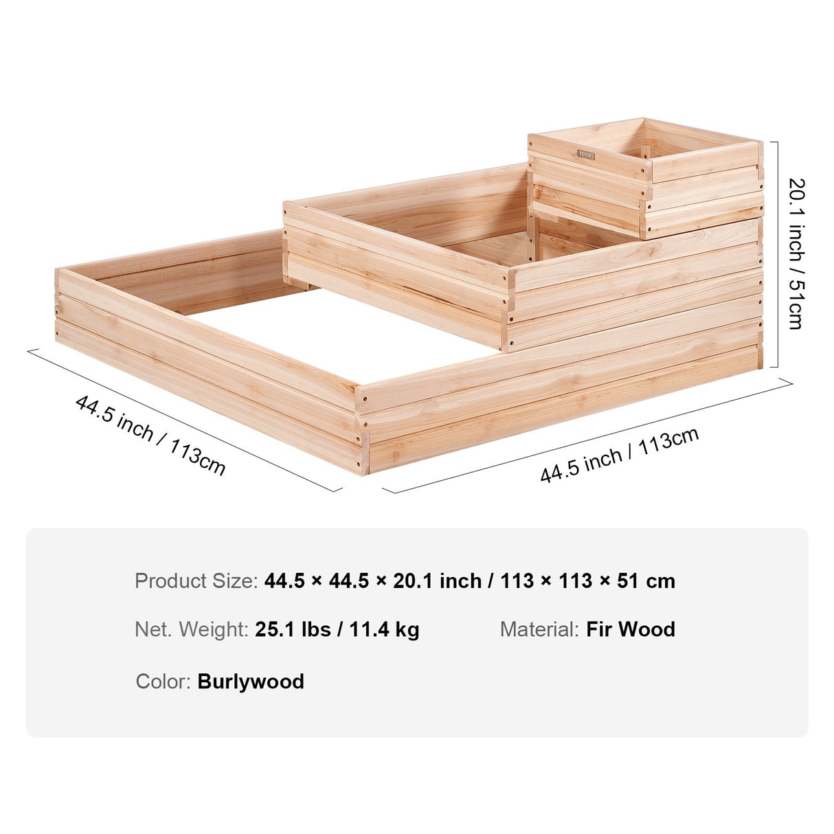 VEVOR Wooden Raised Garden Bed Planter Box 113 x 113 x 51 cm Flower Vegetable Herb