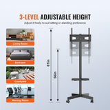 VEVOR Mobile TV Stand Mobile TV Cart for 23 to 60 inch TVs Height Adjustable Portable TV Stand with Wheels with A Tray for Audio-Visual Devices Rolling TV Stand with Mount for Bedroom Living Room - 45-Degree Angle