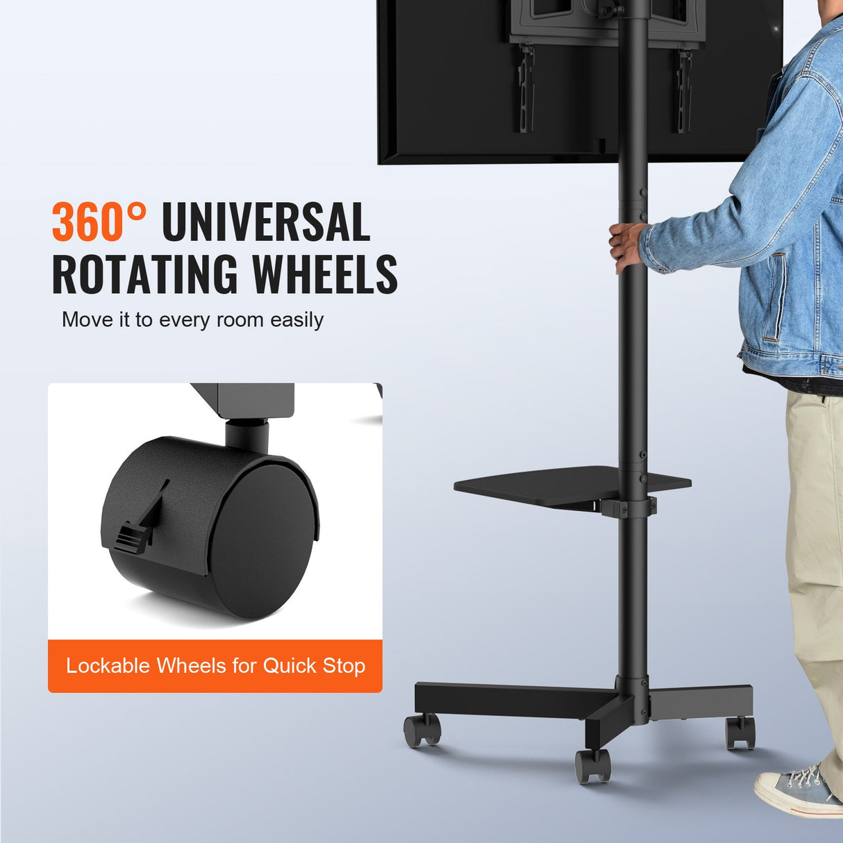 VEVOR Mobile TV Stand Mobile TV Cart for 23 to 60 inch TVs Height Adjustable Portable TV Stand with Wheels with A Tray for Audio-Visual Devices Rolling TV Stand with Mount for Bedroom Living Room