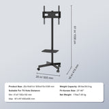 VEVOR Mobile TV Stand Mobile TV Cart for 23 to 60 inch TVs Height Adjustable Portable TV Stand with Wheels with A Tray for Audio-Visual Devices Rolling TV Stand with Mount for Bedroom Living Room - Low Angle