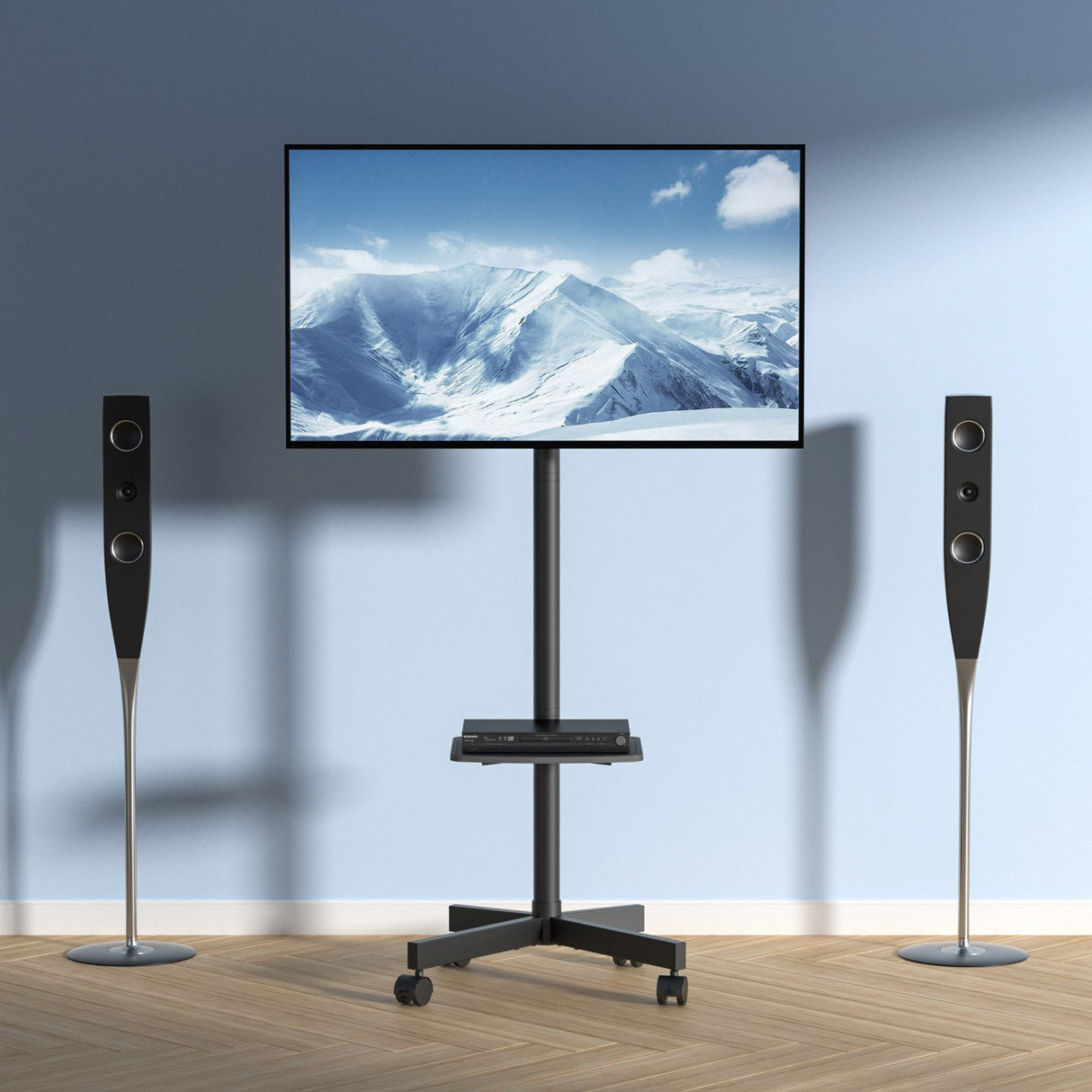 VEVOR Mobile TV Stand Mobile TV Cart for 23 to 60 inch TVs Height Adjustable Portable TV Stand with Wheels with A Tray for Audio-Visual Devices Rolling TV Stand with Mount for Bedroom Living Room