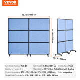 VEVOR Acoustic Room Divider Partition Panel Privacy Screen 2 Pack Indigo Blue - Close-Up Angle