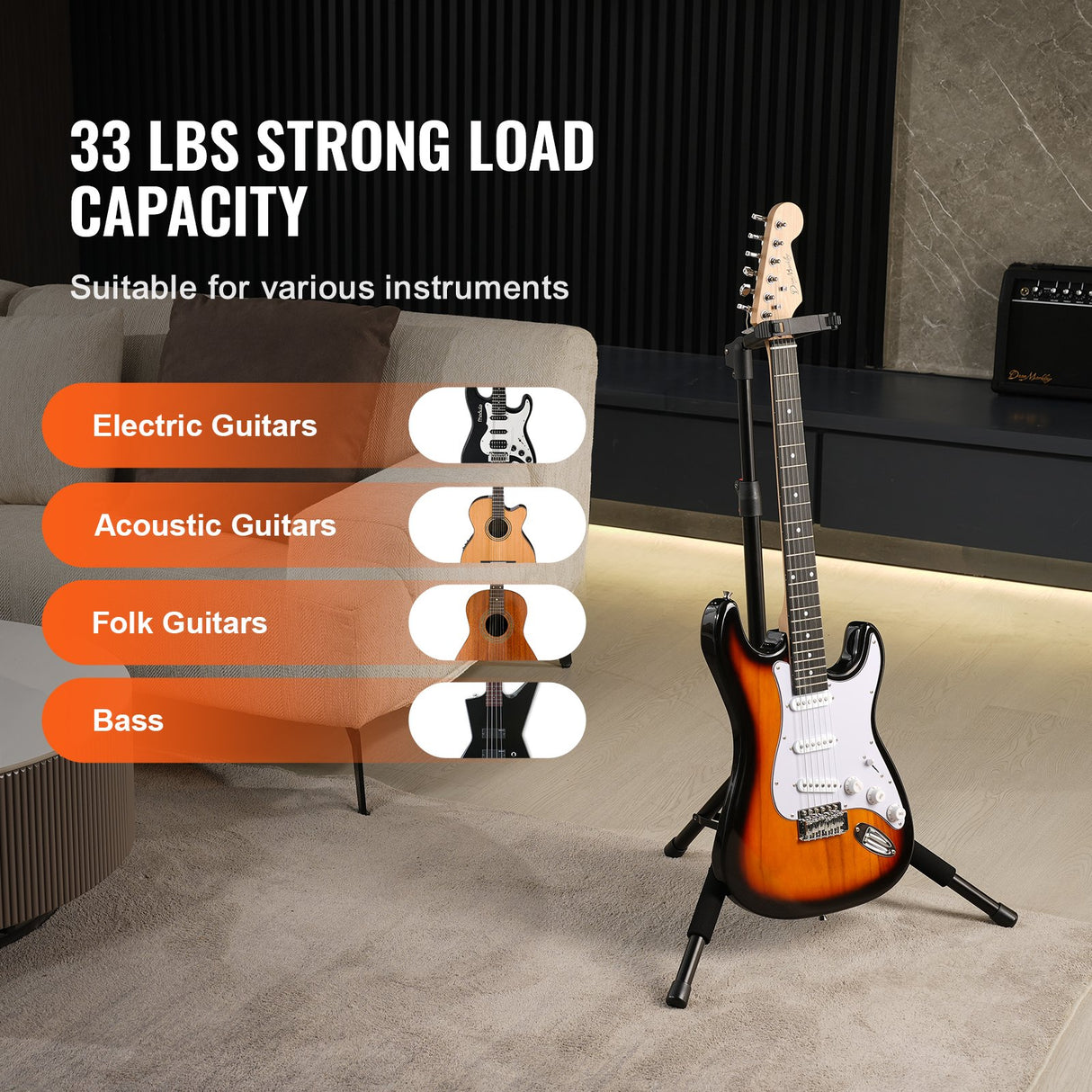 VEVOR_ripod Guitar Stand Floor-Standing Foldable 900-1200 mm Adjustable Height