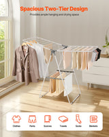 VEVOR 2-Tier Foldable Clothes Drying Rack with Sock Clips & 21 Drying Rods White - Front View