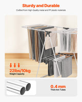 VEVOR 2-Tier Foldable Clothes Drying Rack with Sock Clips & 21 Drying Rods White - Side View