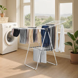 VEVOR 2-Tier Foldable Clothes Drying Rack with Sock Clips & 21 Drying Rods White - Low Angle