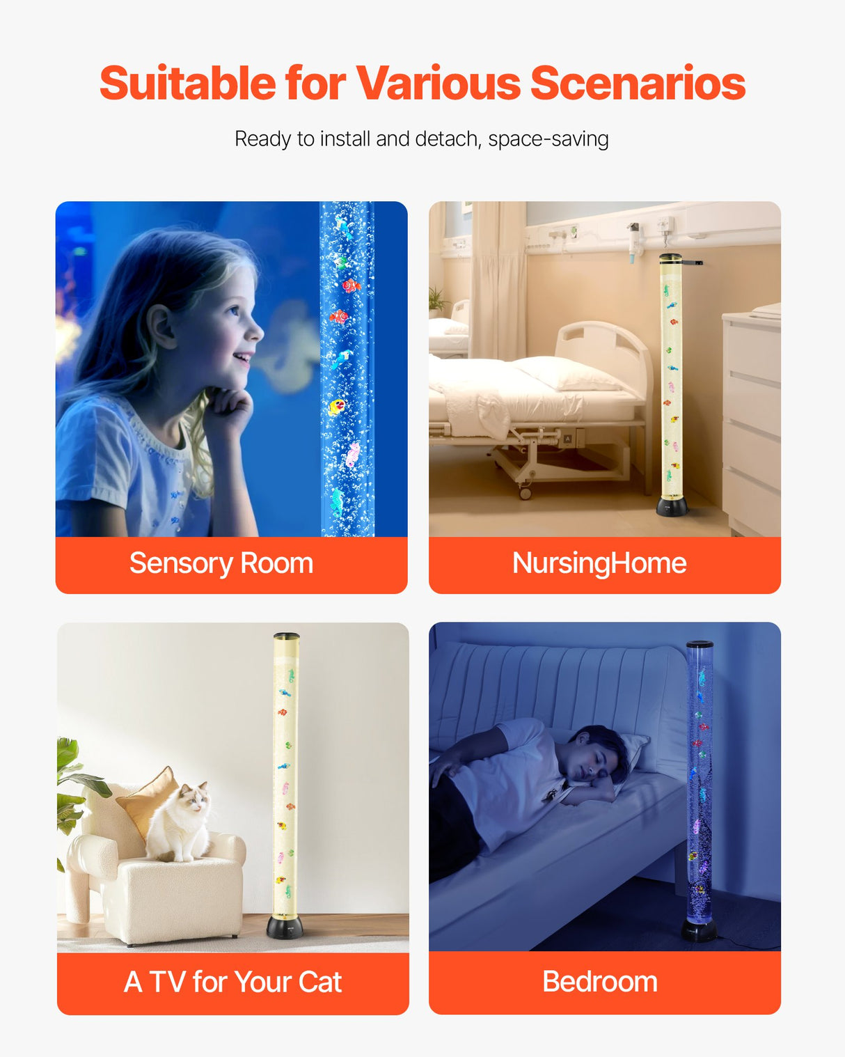 VEVOR Bubble Tube Lamp 16 Color 1.2 m Sensory Aquarium Lamp for Relief Calming