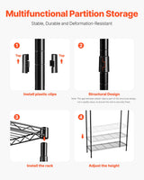 VEVOR Over Washer and Dryer Storage Shelf Two Row 4 Tiers Washer Rack Black - Close-Up Angle