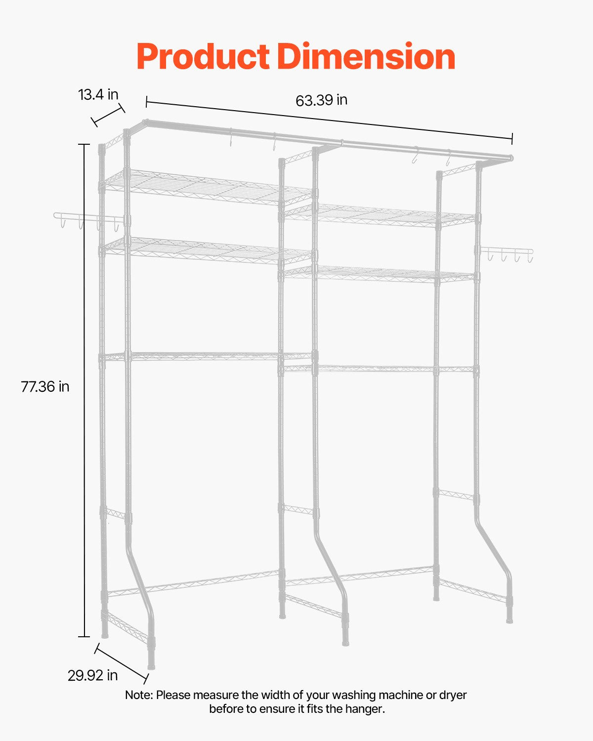 VEVOR Over Washer and Dryer Storage Shelf Two Row 6 Tiers Washer Rack White