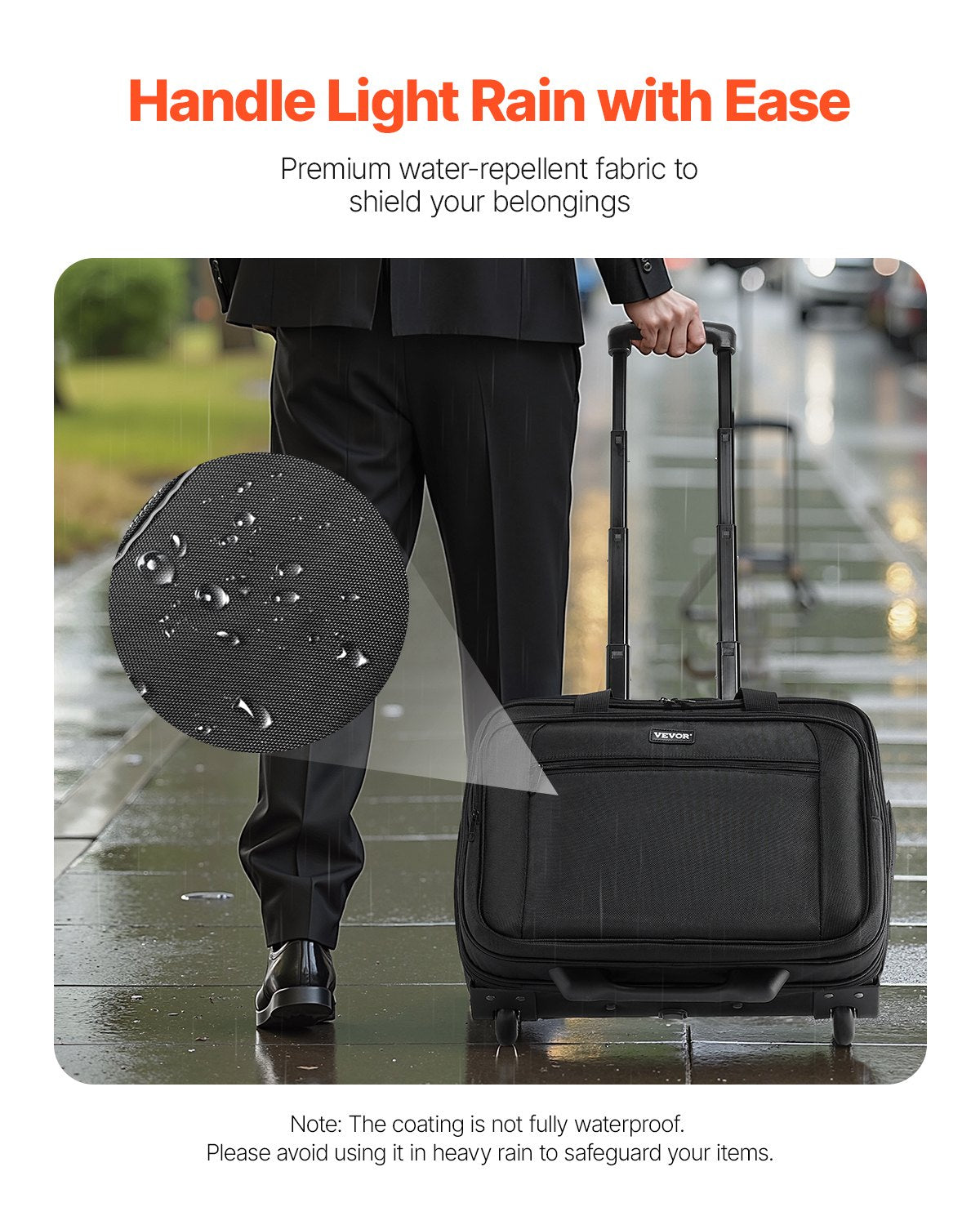 VEVOR Rolling Laptop Bag 39.62 cm Wheeled Computer Bag for Women & Men Black