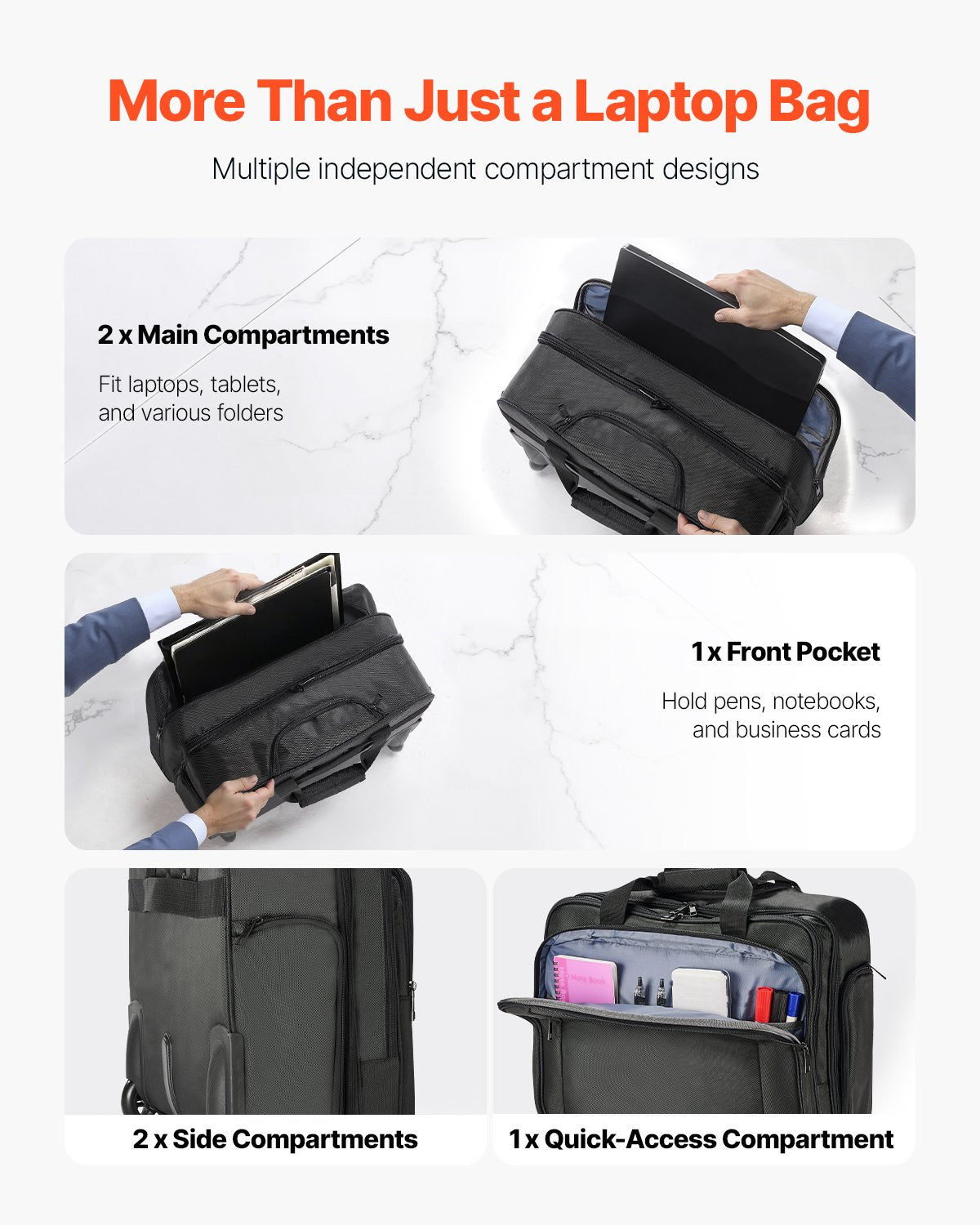 VEVOR Rolling Laptop Bag 43.94 cm Wheeled Computer Bag for Women & Men Black