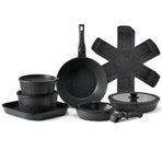 17 Piece Pots and Pans Set, Granite Nonstick Detachable Handle Cookware, Space Saving Induction Cookwares, Kitchen RV Cooking Sets with Frying, Sauce, Saute, Tempered Glass Lid, Oven Safe, Black