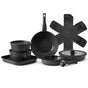 17 Piece Pots and Pans Set, Granite Nonstick Detachable Handle Cookware, Space Saving Induction Cookwares, Kitchen RV Cooking Sets with Frying, Sauce, Saute, Tempered Glass Lid, Oven Safe, Black