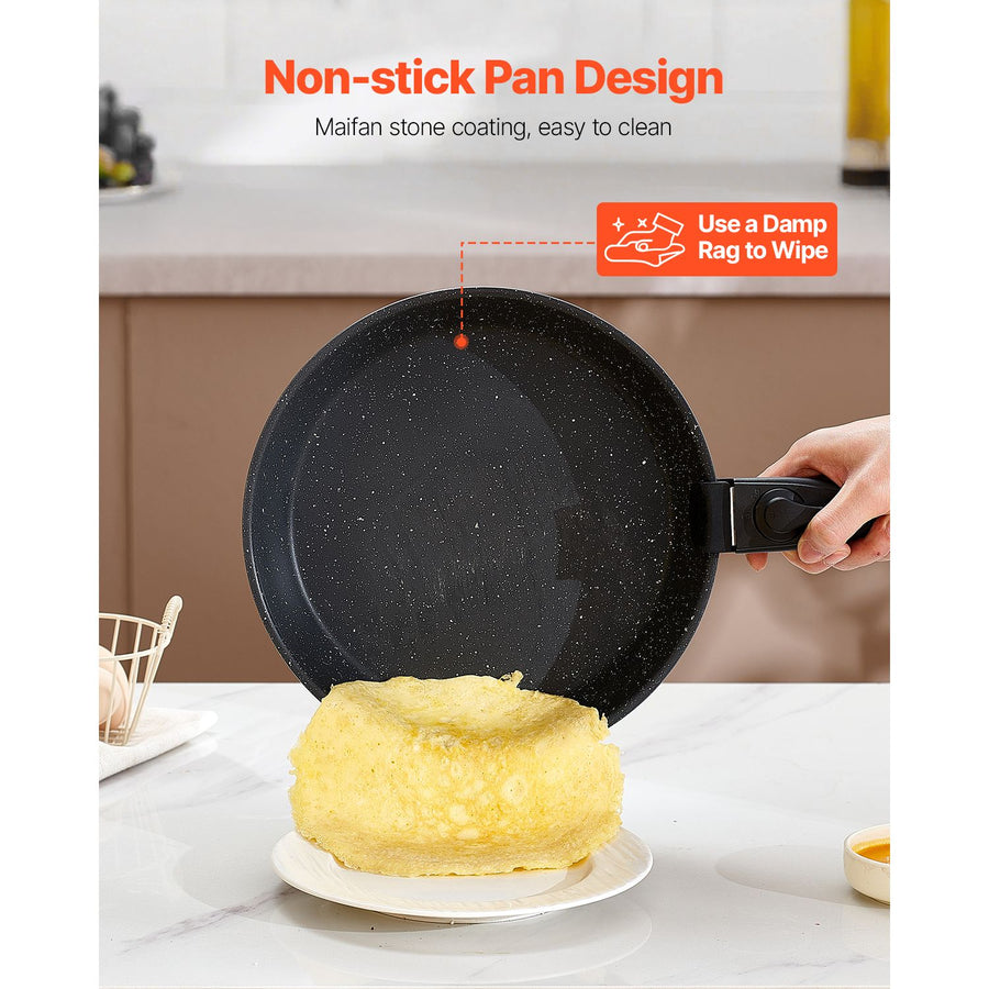 17 Piece Pots and Pans Set, Granite Nonstick Detachable Handle Cookware, Space Saving Induction Cookwares, Kitchen RV Cooking Sets with Frying, Sauce, Saute, Tempered Glass Lid, Oven Safe, Black