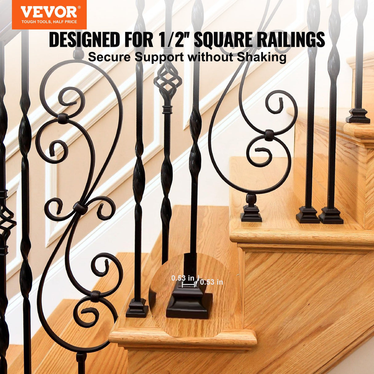 VEVOR 50 PCS Aluminum Alloy Baluster Flat Shoes Wrought Spindles for Staircase
