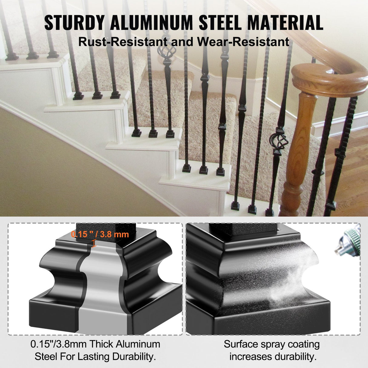 VEVOR 50 PCS Aluminum Alloy Baluster Flat Shoes Wrought Spindles for Staircase