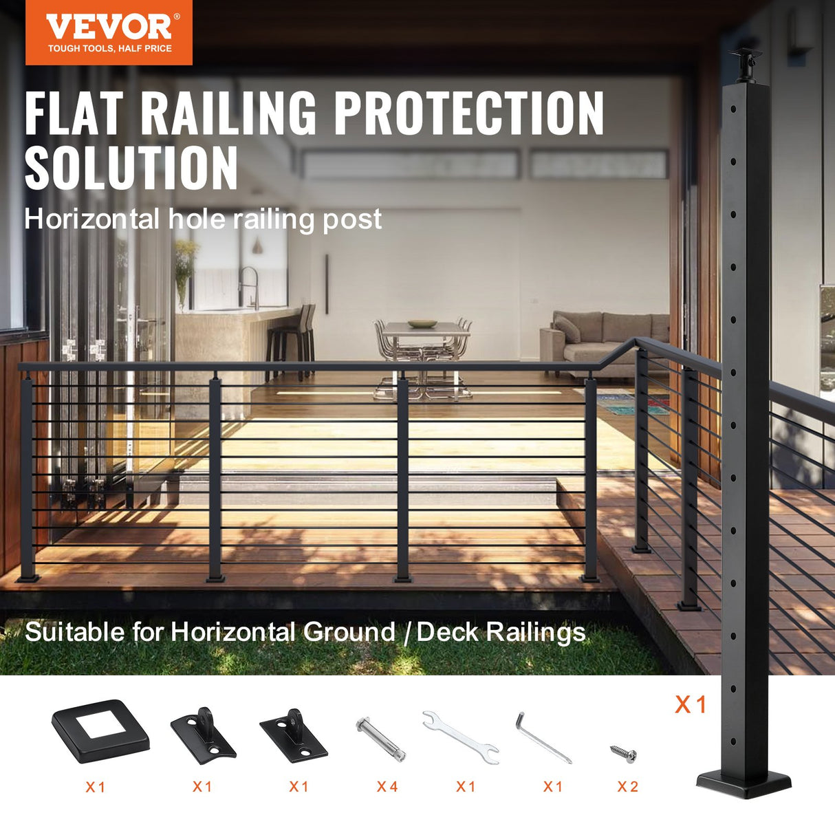 VEVOR Cable Railing Post Level Deck Stair Post 42 x 1.97 x 1.97" Cable Handrail Post Stainless Steel Brushed Finishing Deck Railing Pre-Drilled