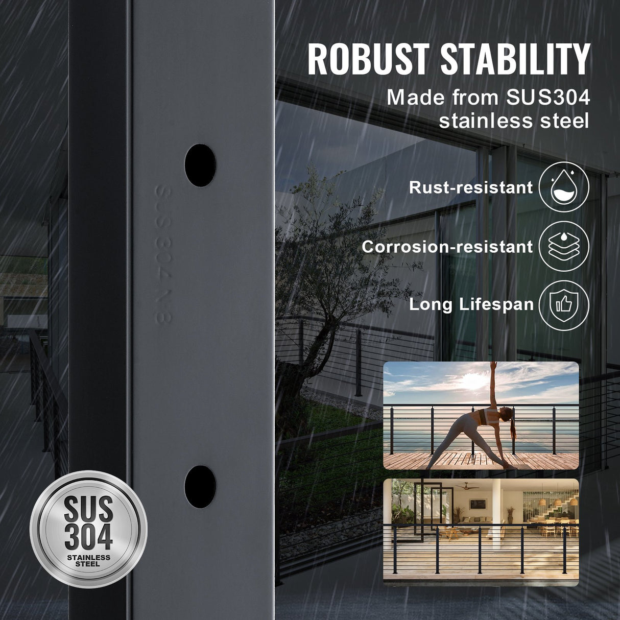 VEVOR Cable Railing Post Level Deck Stair Post 42 x 1.97 x 1.97" Cable Handrail Post Stainless Steel Brushed Finishing Deck Railing Pre-Drilled