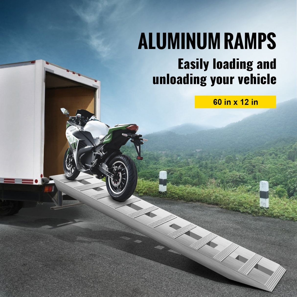 VEVOR 60' X 12' X 2.5'Aluminum Trailer Ramps 6000LBS Total Beavertail Hook End 1 Pair 2 Ramps