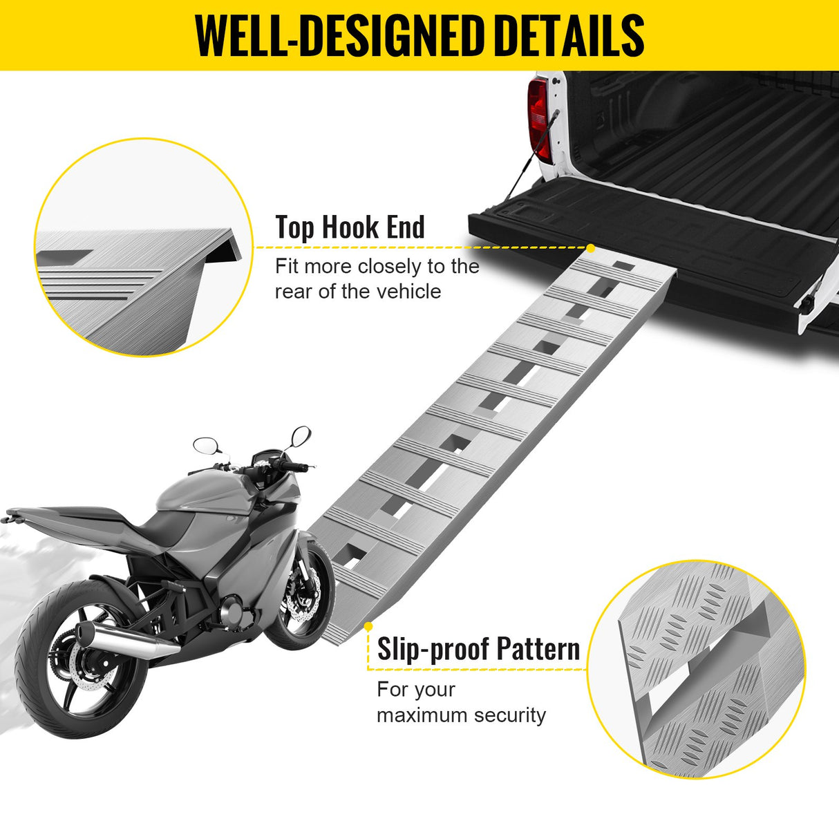 VEVOR 60' X 12' X 2.5'Aluminum Trailer Ramps 6000LBS Total Beavertail Hook End 1 Pair 2 Ramps