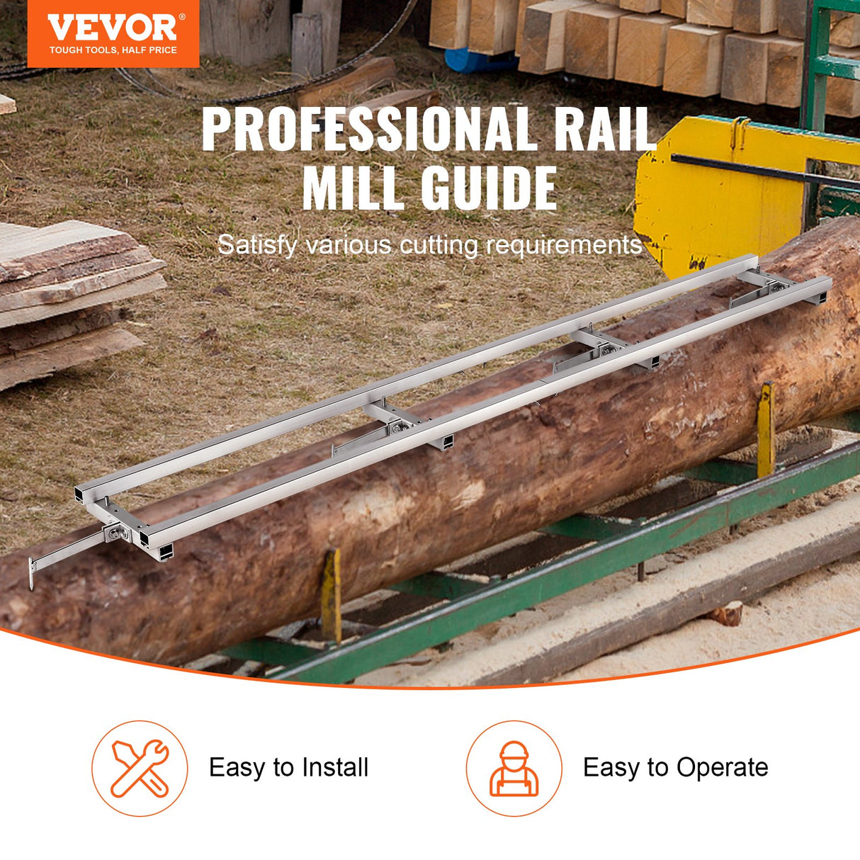 VEVOR Rail Mill Guide System, 9 ft Milling Guide, 4 Crossbar Kits Chainsaw Mill Rail Guide, Aluminum Adjustable Saw Mill Rail System Work with