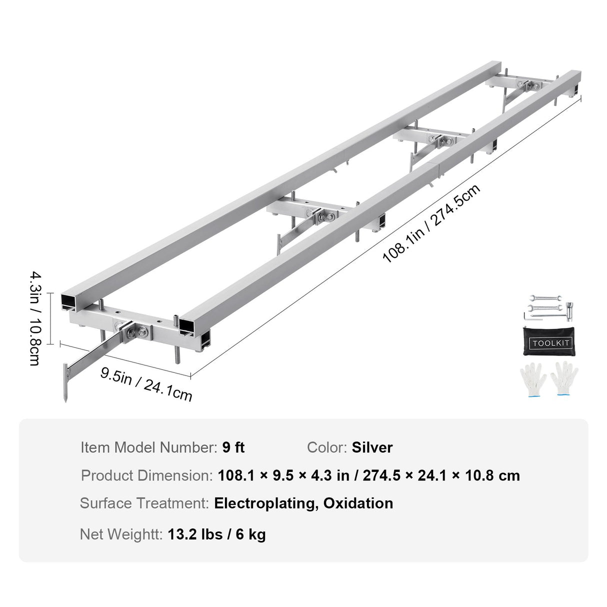 VEVOR Rail Mill Guide System, 9 ft Milling Guide, 4 Crossbar Kits Chainsaw Mill Rail Guide, Aluminum Adjustable Saw Mill Rail System Work with