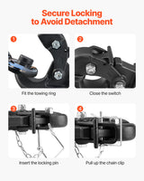 VEVOR Pintle Hitch 50.4 mm Receiver Hook 63.5 - 76.2 mm Lunette Ring 9070 kg - Top-Down View