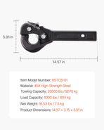 VEVOR Pintle Hitch 50.4 mm Receiver Hook 63.5 - 76.2 mm Lunette Ring 9070 kg, image 6