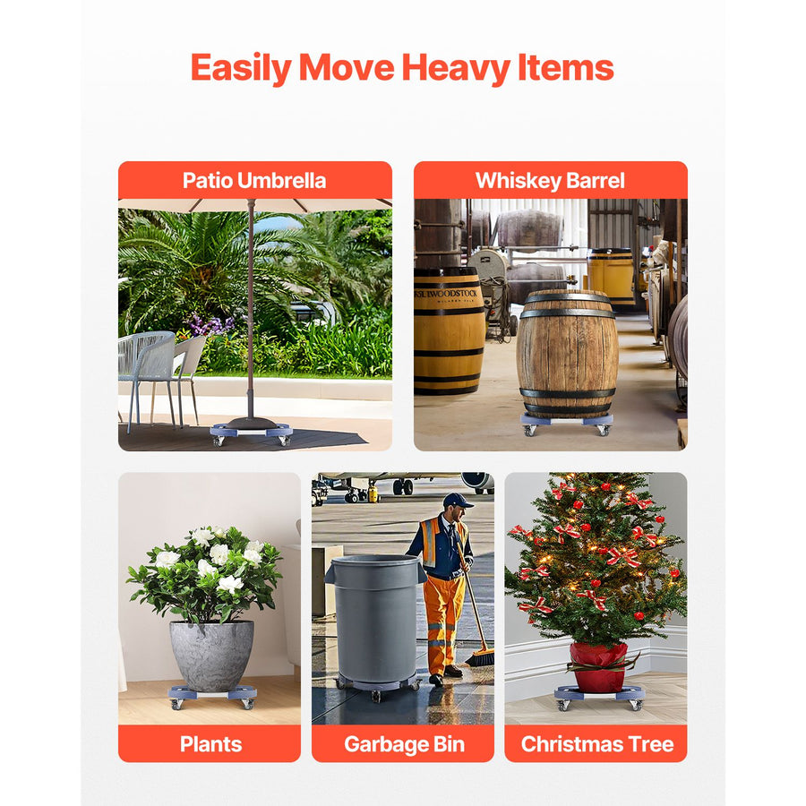 Trash Can Dolly with 4 Lockable Wheels, 440lbs Weight Capacity, Round Trash Can Roller Base, 15-22.8 in Adjustable, Heavy Duty Drum Dolly Plant Caddy, Multi-Functional Rolling Dolly Cart, Blue