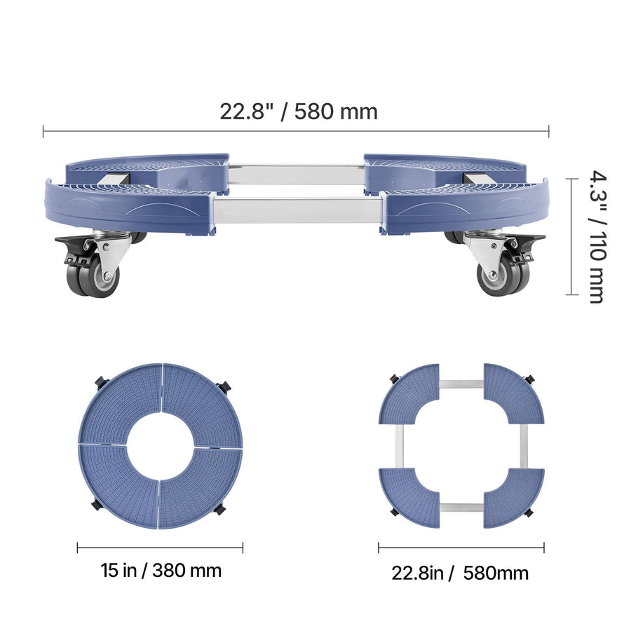 Trash Can Dolly with 4 Lockable Wheels, 440lbs Weight Capacity, Round Trash Can Roller Base, 15-22.8 in Adjustable, Heavy Duty Drum Dolly Plant Caddy, Multi-Functional Rolling Dolly Cart, Blue