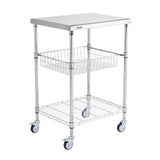 Kitchen Utility Cart, 3 Tiers, Wire Rolling Cart with 213kg Capacity, Steel Service Cart on Wheels, Metal Storage Trolley with 76mm Basket Curved Handle PP Liner 6 Hooks, for Indoor and Outdoor