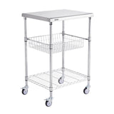 VEVOR Kitchen Utility Cart, 3 Tiers, Wire Rolling Cart with 213kg Capacity, Steel Service Cart on Wheels, Metal Storage Trolley with 76mm Basket Curved Handle PP Liner 6 Hooks, for Indoor and Outdoor