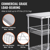 VEVOR Kitchen Utility Cart, 3 Tiers, Wire Rolling Cart with 213kg Capacity, Steel Service Cart on Wheels, Metal Storage Trolley with 76mm Basket Curved Handle PP Liner 6 Hooks, for Indoor and Outdoor - Side View