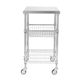 Kitchen Utility Cart, 3 Tiers, Wire Rolling Cart with 213kg Capacity, Steel Service Cart on Wheels, Metal Storage Trolley with 76mm Basket Curved Handle PP Liner 6 Hooks, for Indoor and Outdoor