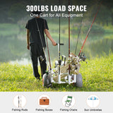 VEVOR Beach Fishing Cart 136 kg Load Capacity Fish and Marine Cart with Two 330 mm Big Wheels PU Balloon Tires for Sand Heavy-Duty Aluminum Pier Wagon Trolley with 8 Rod Holders for Fishing Picnic - Top-Down View