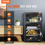 VEVOR Double Doors 4.5 cu.ft Safe Box with Key Lock & Password, Safe Lock Box with Fireproof Bag, Key Rack, LED Light and 2 Height Adjustable and Removable Divider for Money, Documents, Jewelry and Valuables, Black - Front View
