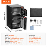 Double Doors 4.5 cu.ft Safe Box with Key Lock & Password, Safe Lock Box with Fireproof Bag, Key Rack, LED Light and 2 Height Adjustable and Removable Divider for Money, Documents, Jewelry and Valuables, Black